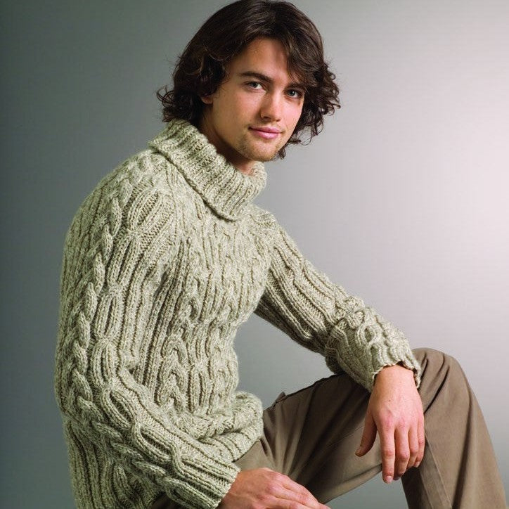 Cable and Rib Raglan Sweater Knitting Pattern in Patons Inca 14 Ply