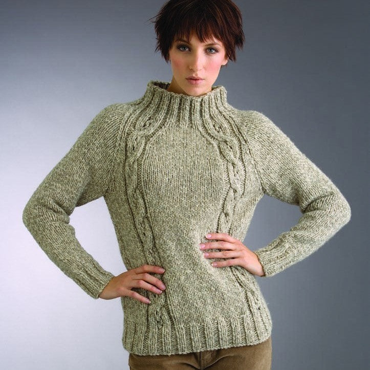 Raglan Eyelet Cable Sweater Knitting Pattern in Patons Inca 14 Ply