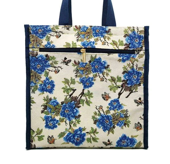 Tapestry Shopper Bag in Blue Peony