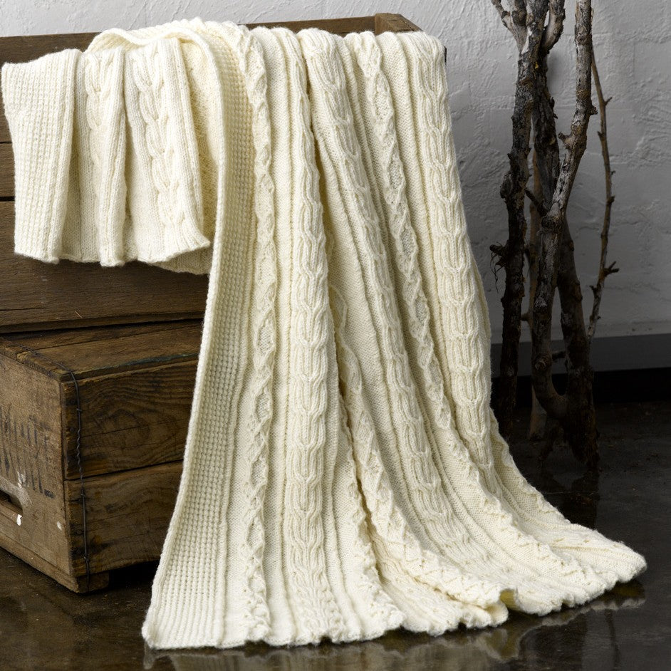 Aran Throw Knitting Pattern in Cleckheaton Country 8 Ply