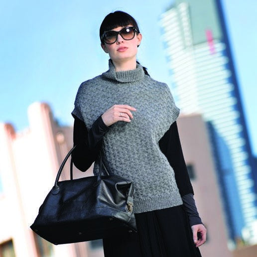 Funnel Neck Cable Vest Knitting Pattern in Cleckheaton Country 8 Ply