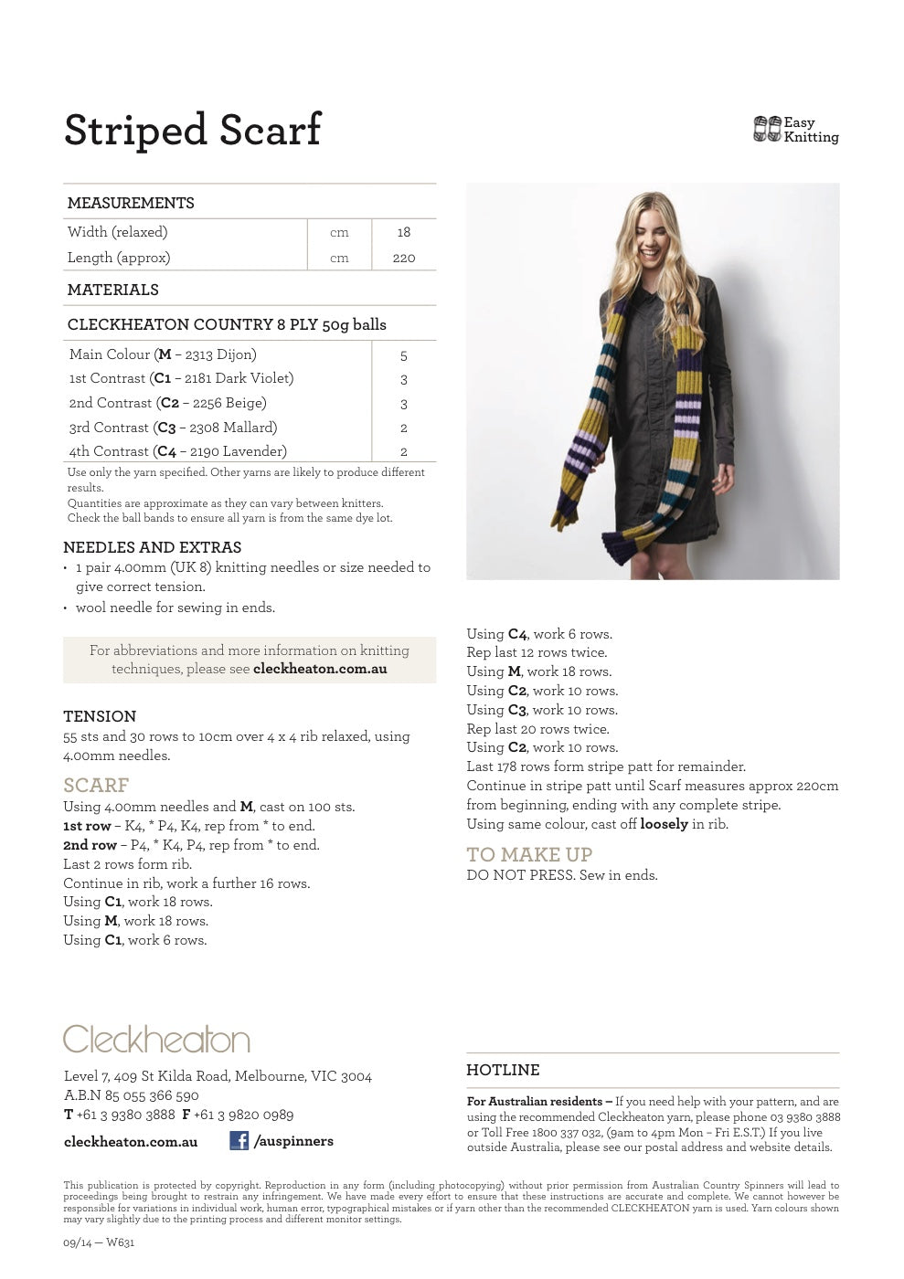 Striped Scarf Knitting Pattern in Cleckheaton Country 8 Ply - pattern instructions