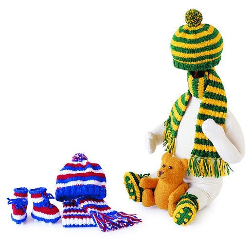 Team Bootees, Beanie and Scarf Knitting Pattern in Cleckheaton Country 8 Ply