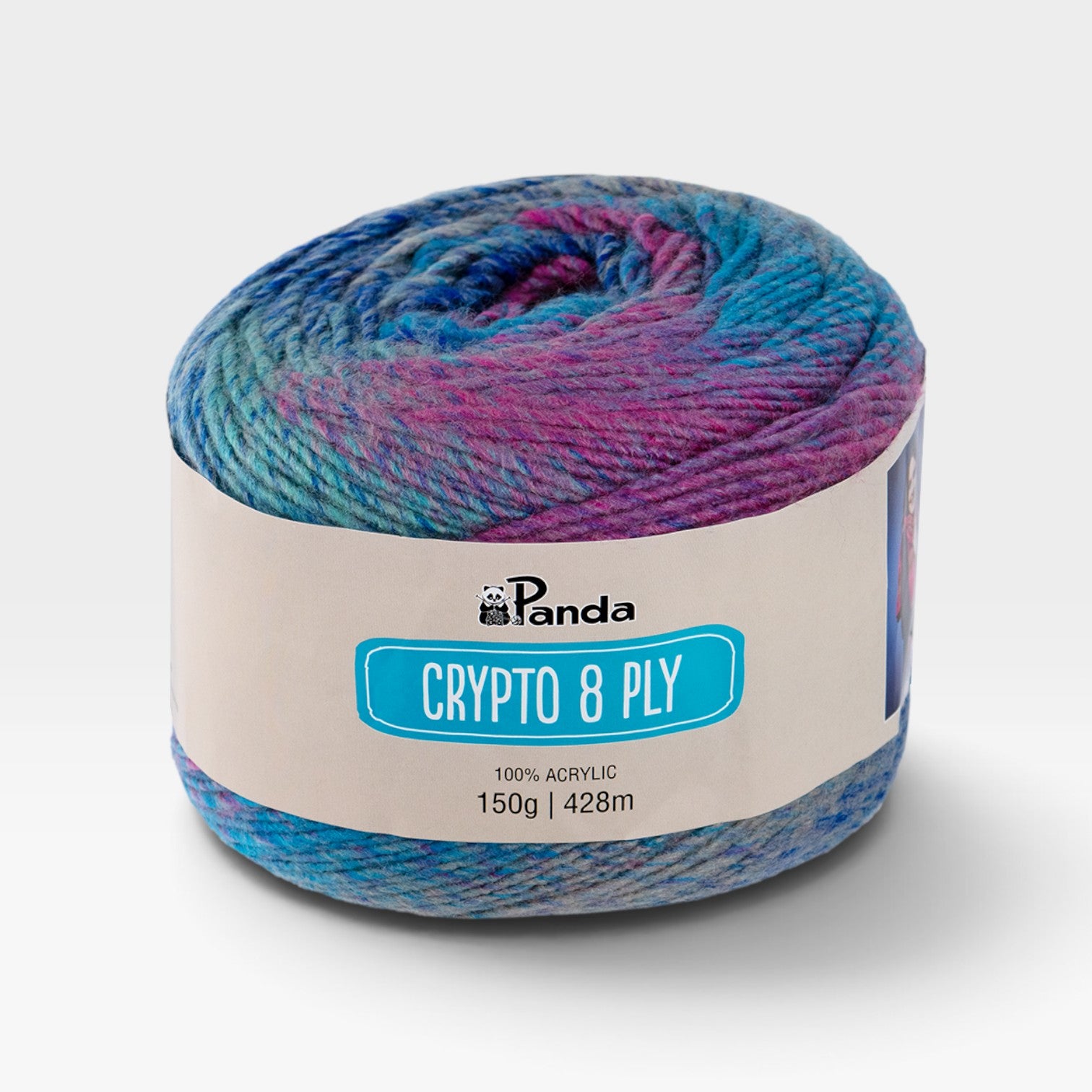Panda Crypto 8 ply yarn band in Pink Bluebird
