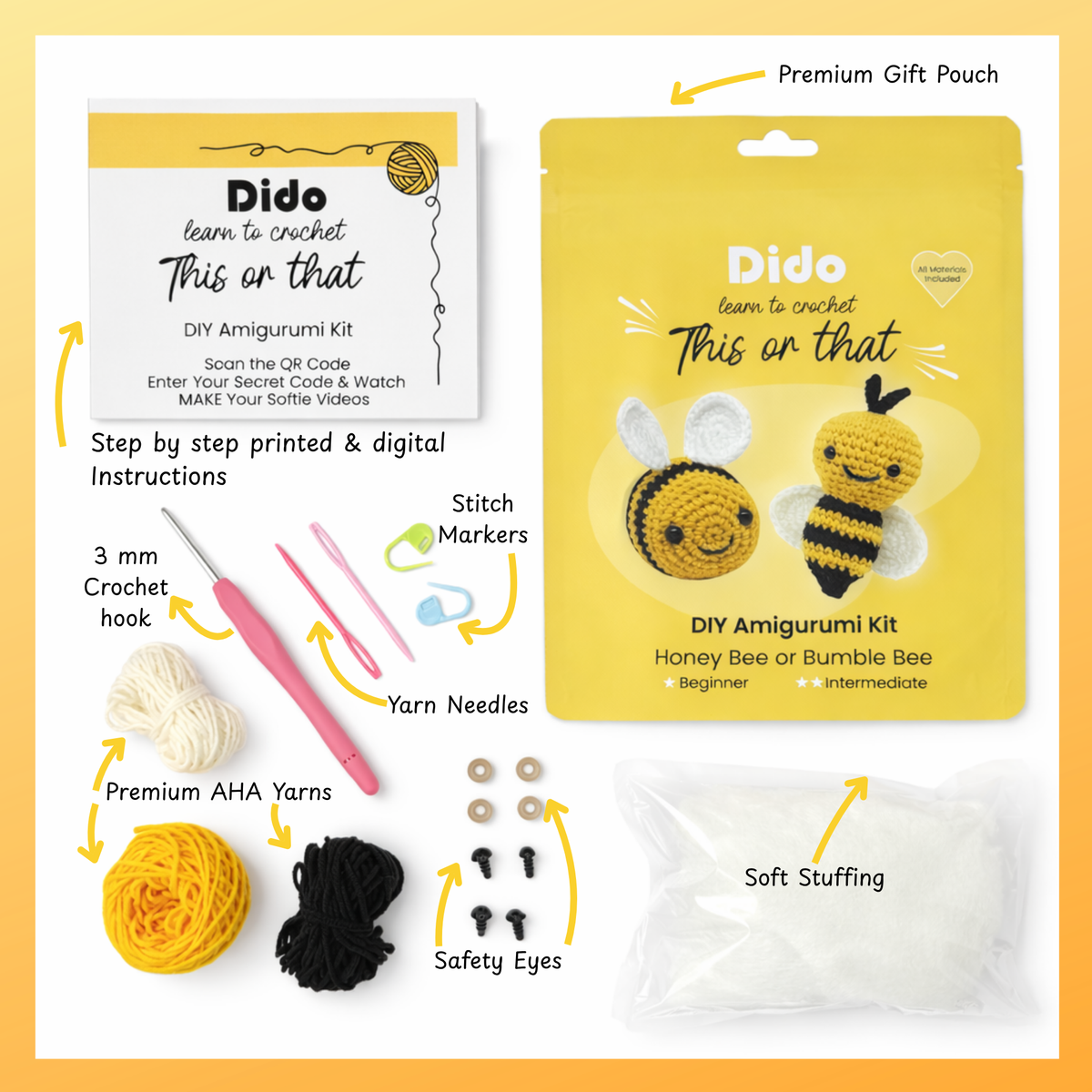 Dido CraftWorks Honey Bee or Bumble Bee Crochet Kit