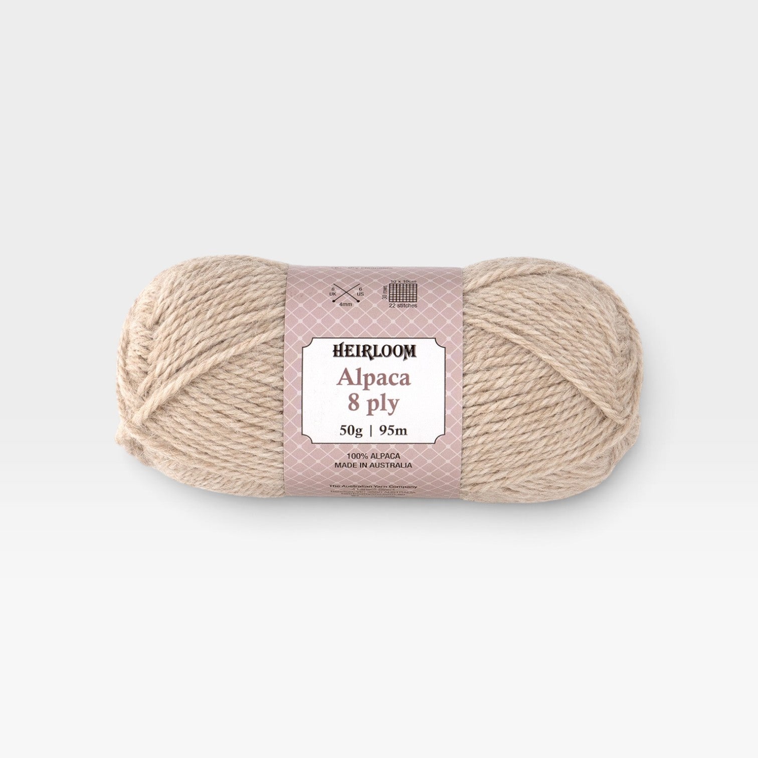 Heirloom Alpaca 8 ply yarn band in Nougat