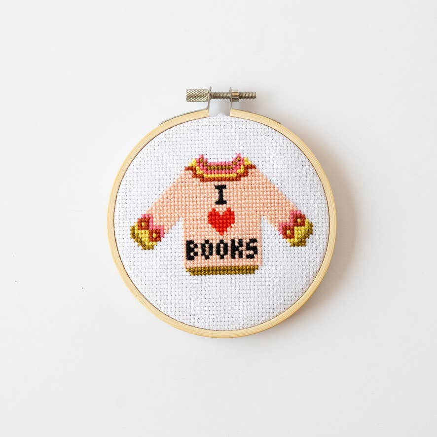 I Love Books Cross Stitch Kit, detail