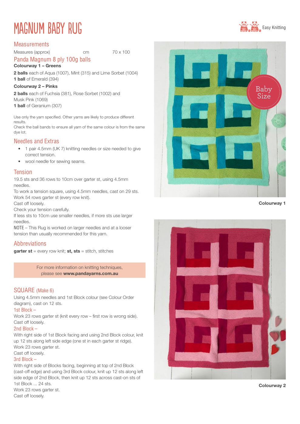 Baby Rug Knitting Pattern in Panda Magnum 8 Ply - pattern instructions