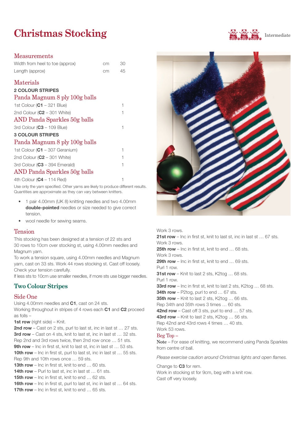 Christmas Stocking Knitting Pattern in Panda Magnum 8 Ply - pattern instructions
