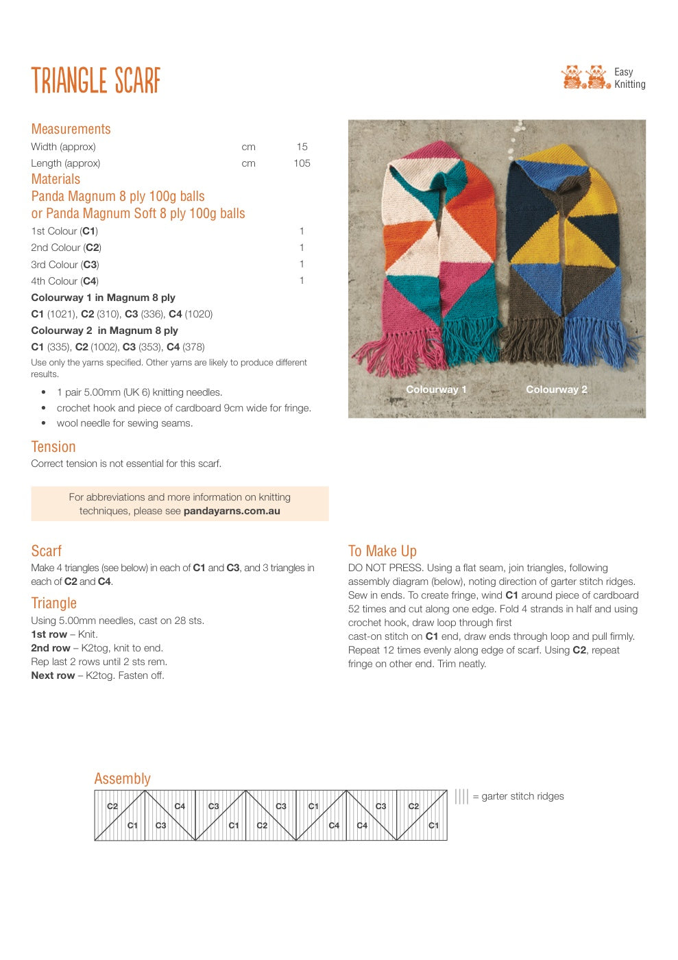 Triangle Scarf Knitting Pattern in Panda Magnum 8 Ply - pattern instructions