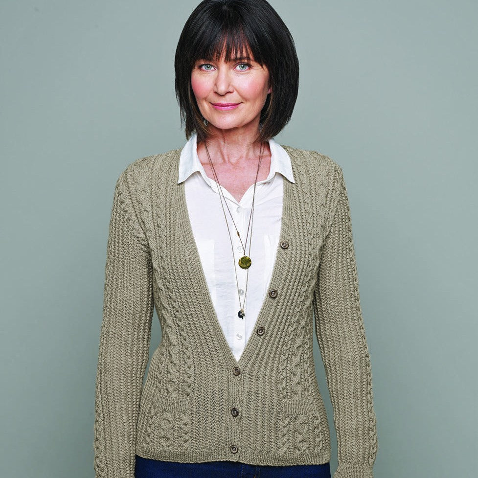 Aran Cardigan Knitting Pattern in Patons Bluebell 5 Ply