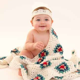 Granny Square Cot Blanket Crochet Pattern in Patons Bluebell 5 Ply