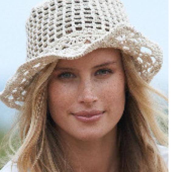 Hat with Lacy Brim Crochet Pattern in Patons Cotton Blend 8 Ply