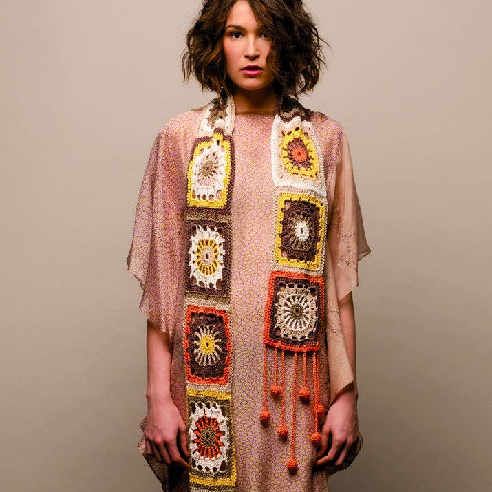 Square Motif Scarf Crochet Pattern in Patons Cotton Blend 8 Ply