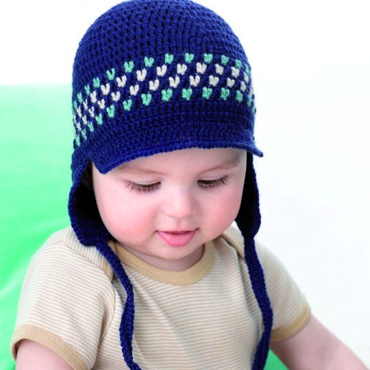 Baby Cap with Earflaps Crochet Pattern in Patons Dreamtime 4 Ply