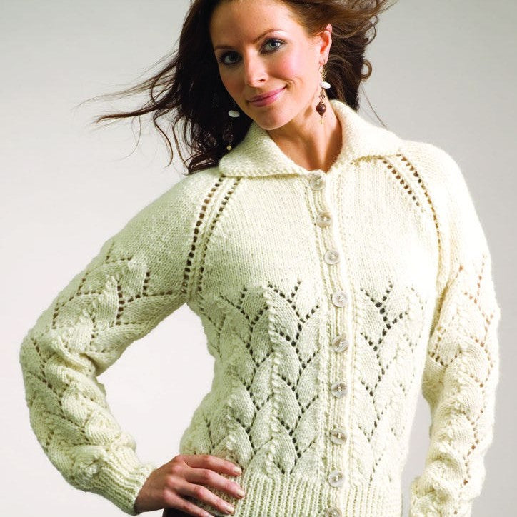 Eyelet and Lace Cardigan Knitting Pattern in Patons Jet 12 Ply