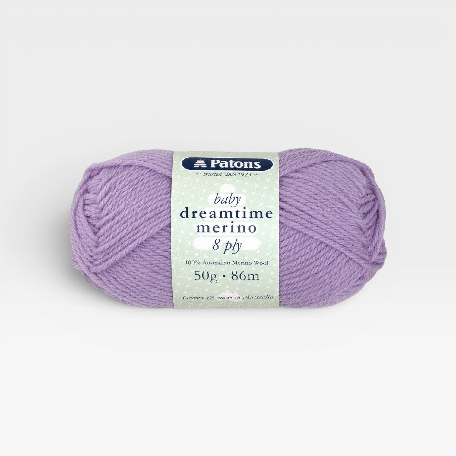 Patons Dreamtime Merino 8 ply yarn band in Peaceful Lilac