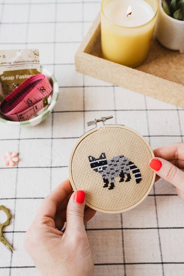 Raccoon Cross Stitch Kit, detail
