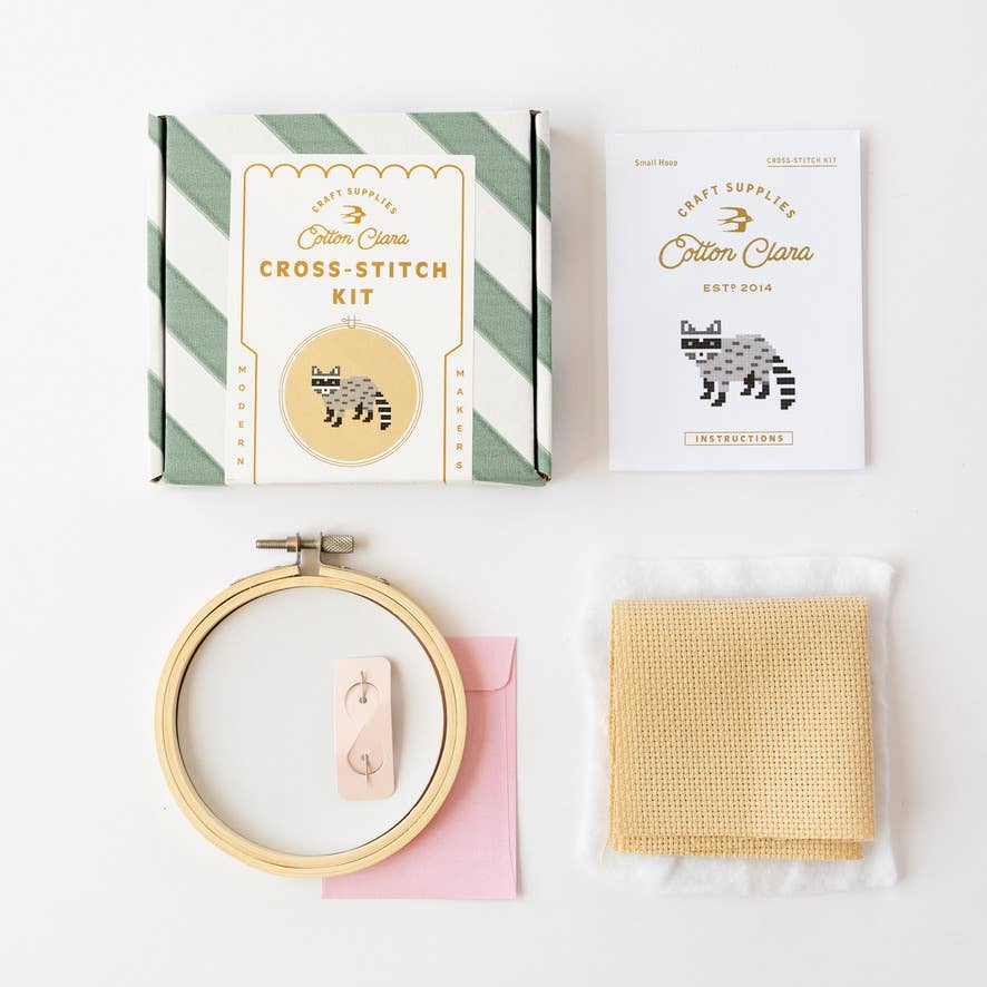 Raccoon Cross Stitch Kit, detail
