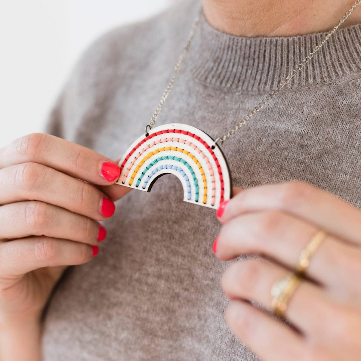 Rainbow Necklace Embroidery Kit, detail
