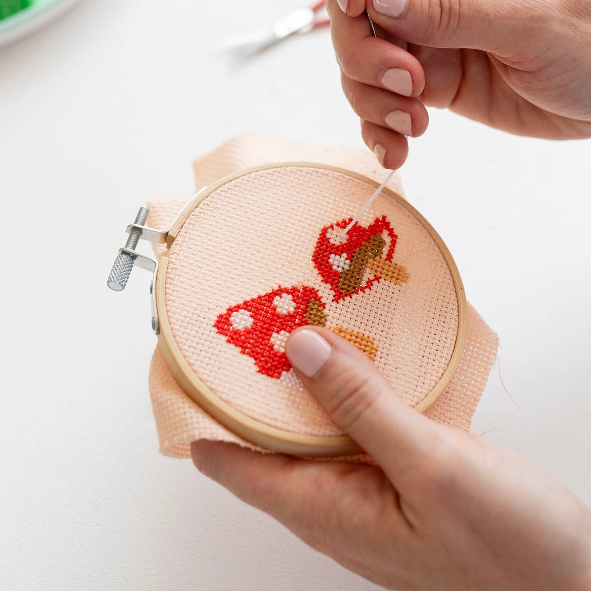 Red Toadstool Cross Stitch Kit, detail