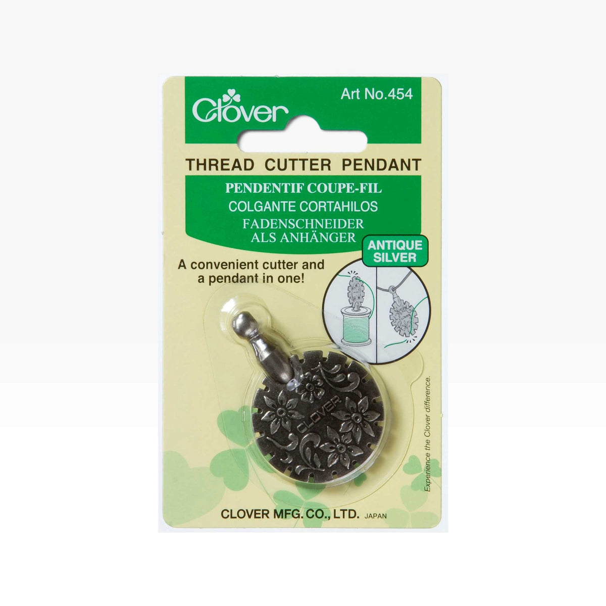 Clover Thread Cutter Pendant, Antique Silver