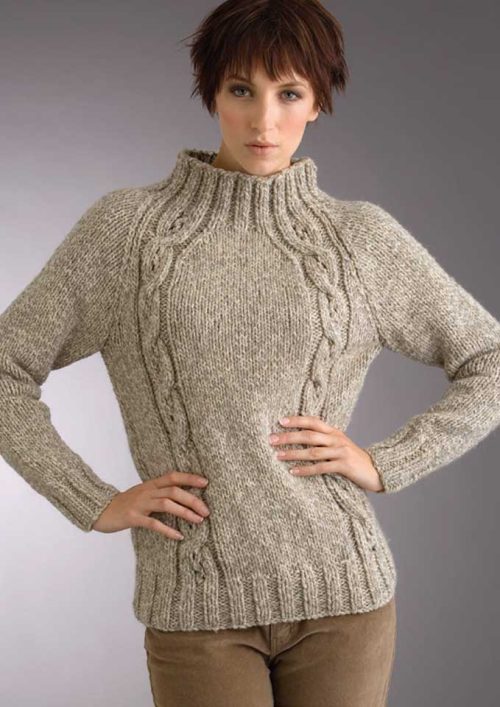 Patons Inca Raglan Eyelet Cable Sweater - Crossways Wool & Fabrics